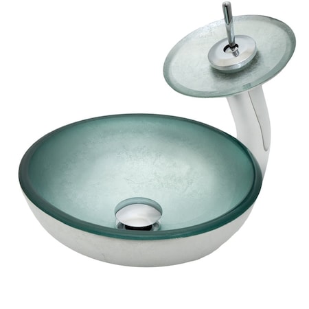Novatto Mini 12-inch Silver Foiled Glass Vessel Bath Sink Set, Chrome NSFC-7032-1217003CH
